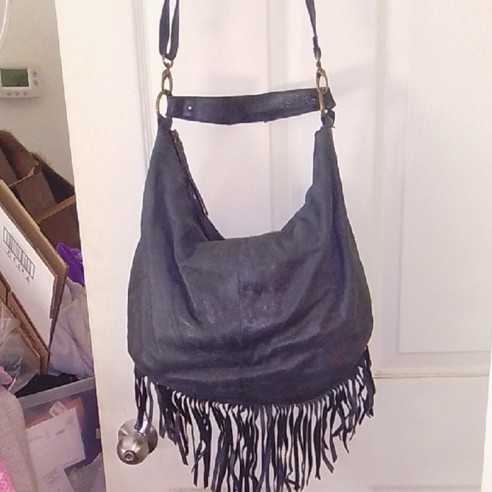 Lucky Brand Black Hobo Bag with Fringe